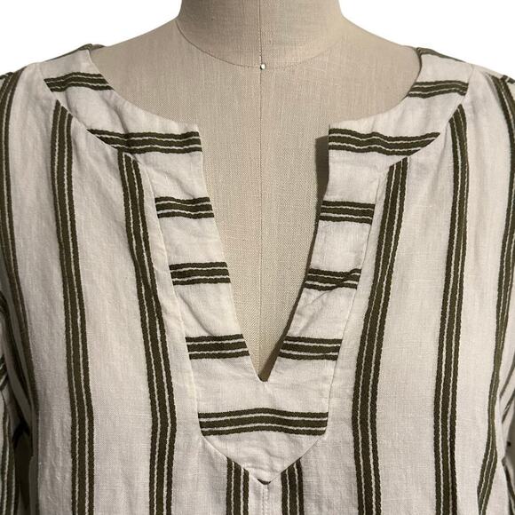 Soft Surroundings Rue Jussieu Linen Tunic Dress Olive Cream Stripe Medium - Picture 3 of 8